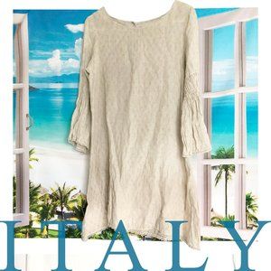 100% Linen extra long beige shirt/dress made in Italy, Cruise wear, Comfortable